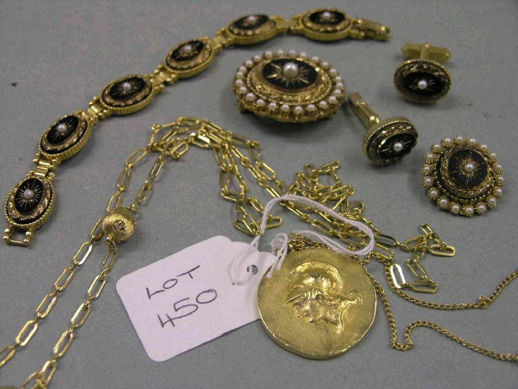 Appraisal: A gilt-metal set consisting of bracelet two brooches and pair