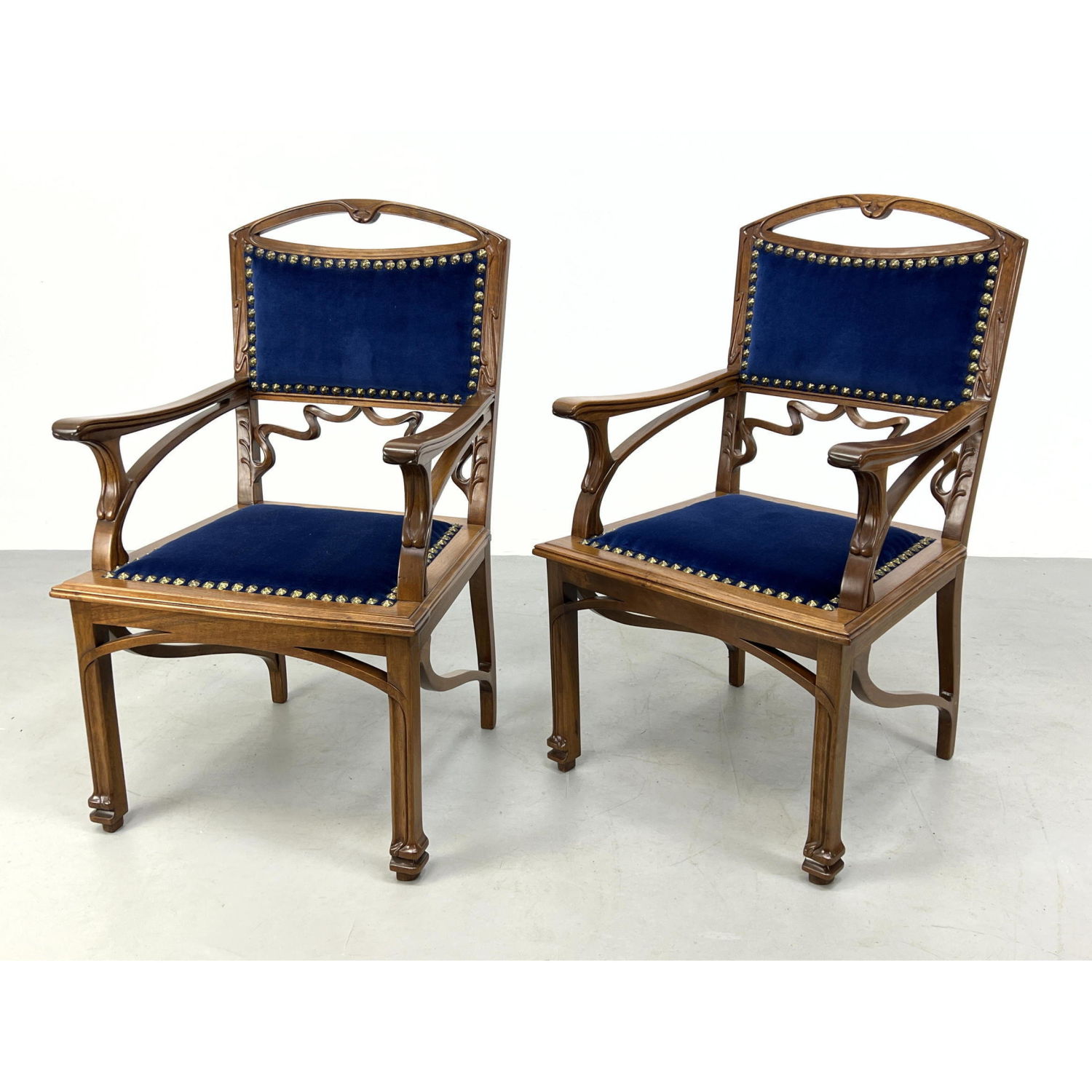 Appraisal: Pr Art Nouveau Carved Wood Antique Arm Chairs Carved details