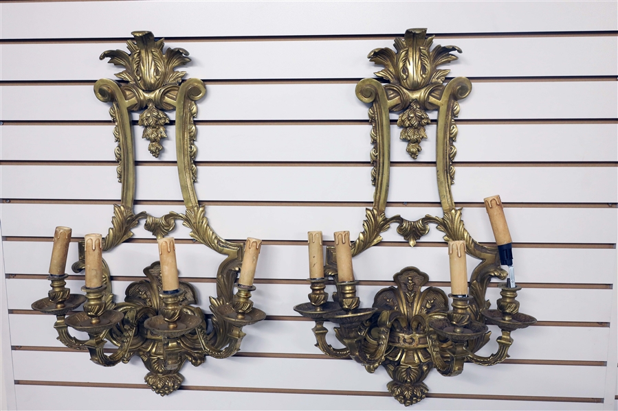 Appraisal: Pair of gilt bronze electric candle wall sconces French antique