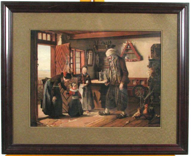 Appraisal: Johann Julius Exner Vintage Print x depicting a cottage interior