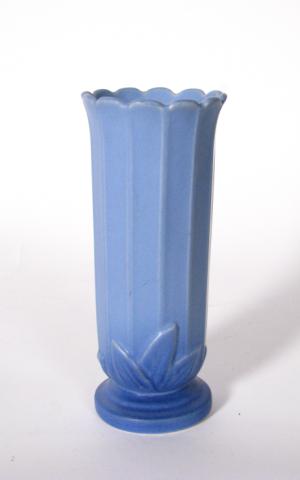 Appraisal: Weller Pottery matte finish blue vase ribbed body high good