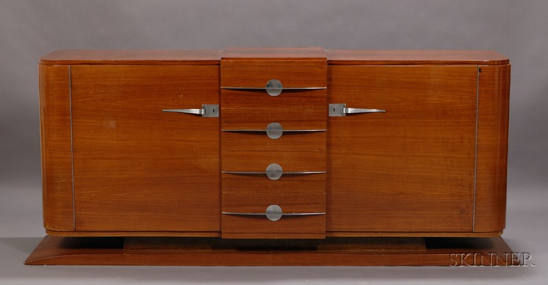 Appraisal: Art Deco Sideboard Fruitwood and aluminum France early th century