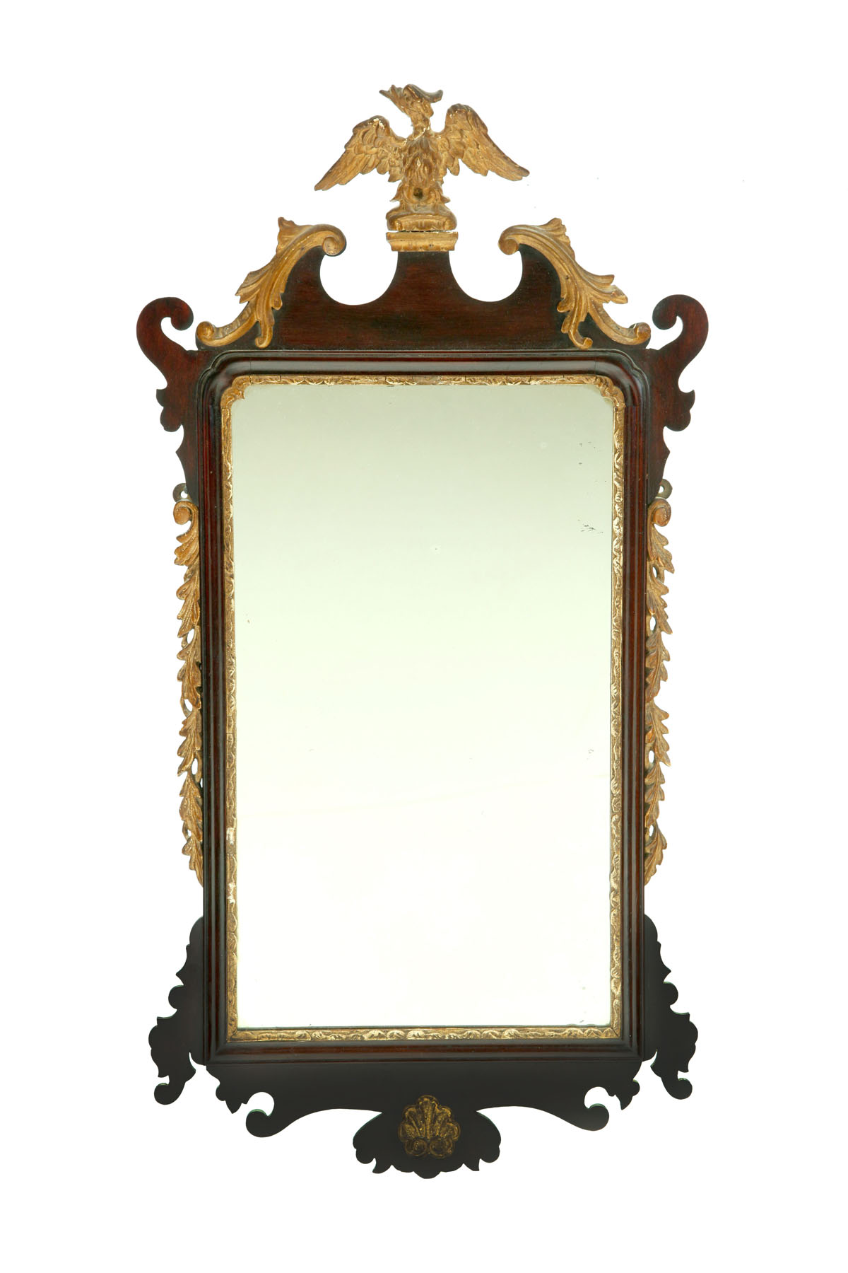 Appraisal: CHIPPENDALE-STYLE MIRROR England late th century mahogany veneer Gilt eagle