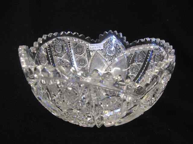 Appraisal: Cut Glass Bowl fine trifoil loop with diamondand starburst designs