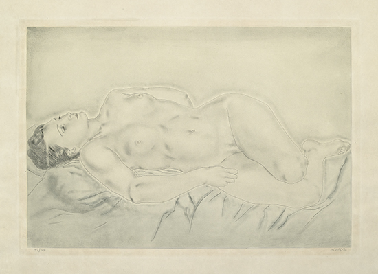 Appraisal: TSUGUHARU FOUJITA Femme nue endormie couch e Color drypoint and