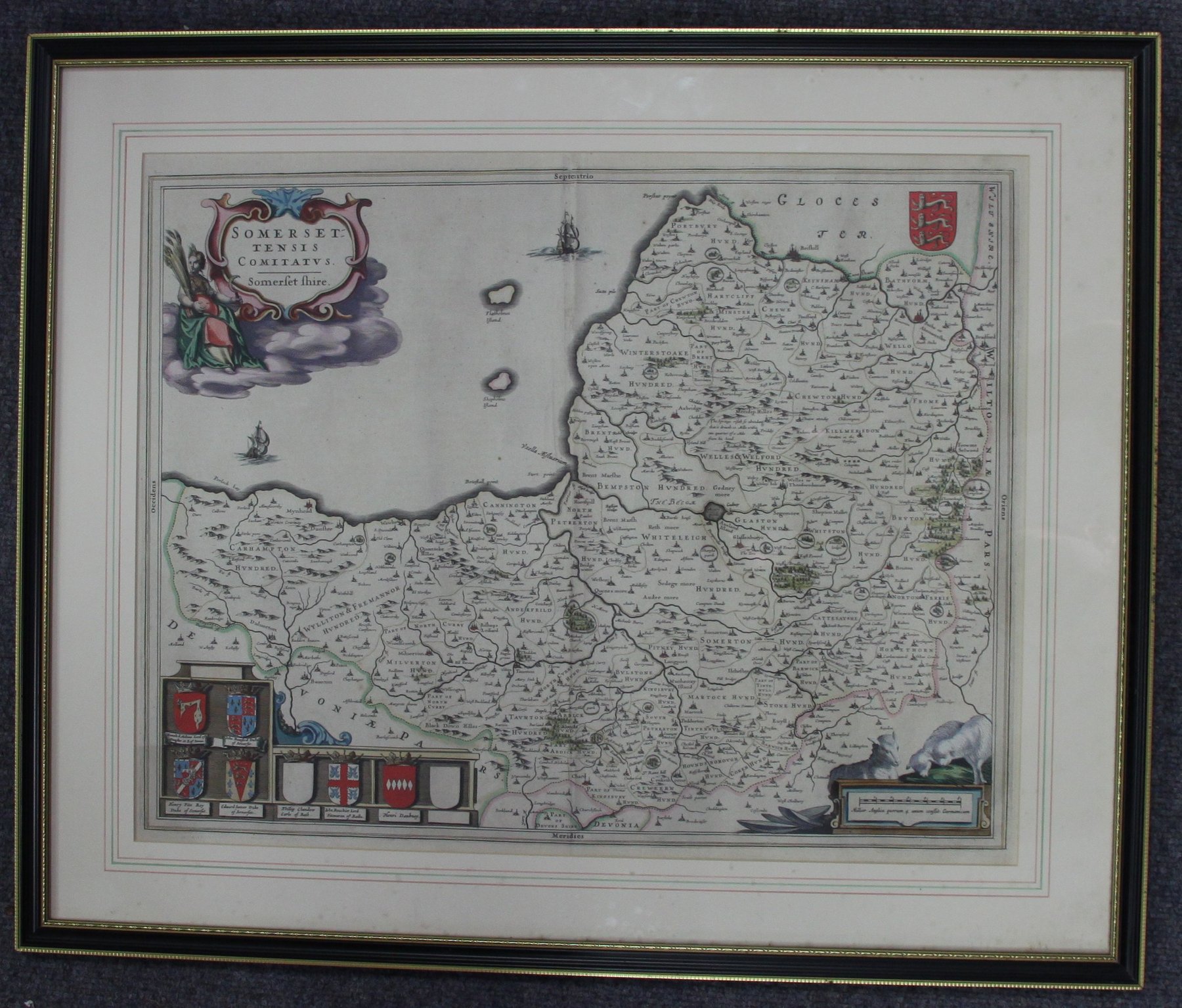 Appraisal: Johannes Blaeu Somerset Somersetensis Comitatus hand-coloured map with arms of