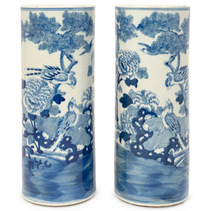 Appraisal: A Pair of Chinese Blue and White Porcelain Cylindrical Vases