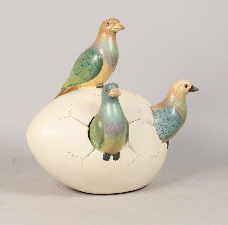 Appraisal: Mexican folk art sculpture Birds hatched from an egg Scuffing