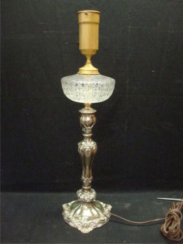 Appraisal: Cut glass and silver plate table lamp Dimensions high Estimate