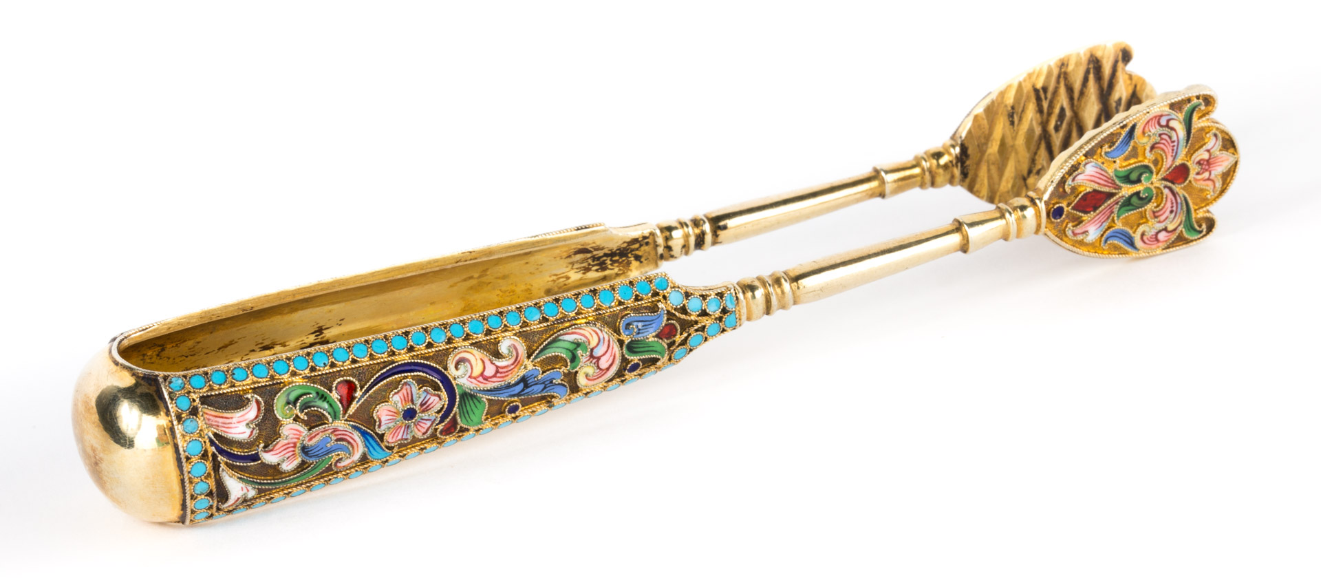 Appraisal: Russian cloisonne enamel silver-gilt tongs Moscow late th early th