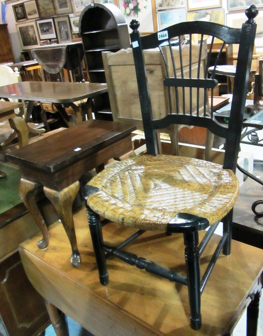 Appraisal: An ebonised chair with cane seat and a small walnut