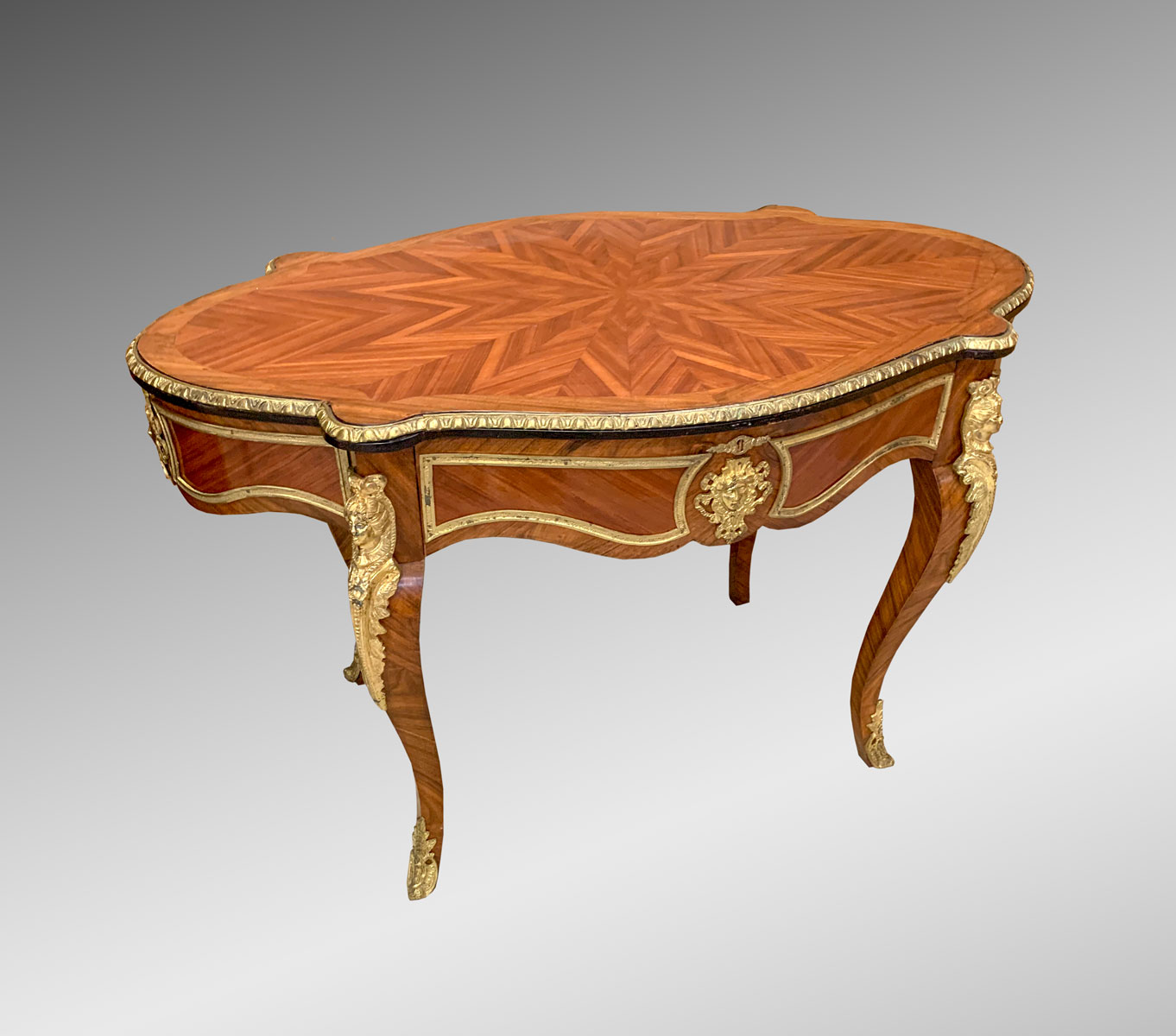 Appraisal: PARQUETRY INLAID FRENCH PARLOR TABLE WITH METAL MOUNTS ''H X