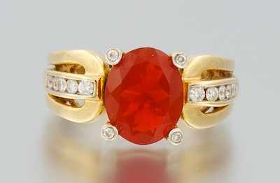 Appraisal: A Ladies' Fire Opal and Diamond Ring k yellow gold