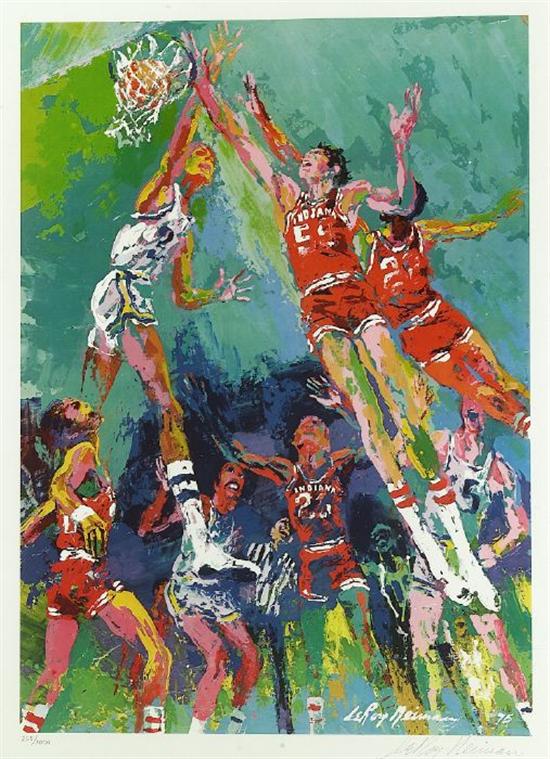 Appraisal: LEROY NEIMAN American b INDIANA BASKETBALL TEAM signed and numbered