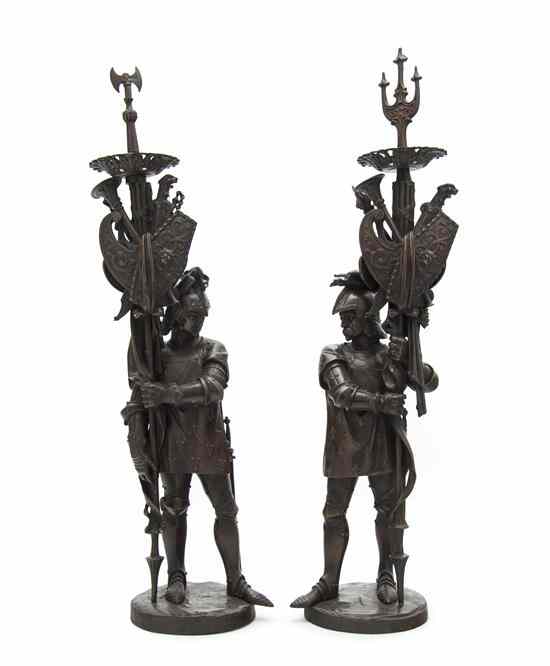 Appraisal: Two Continental Bronze Figures th century depicting knights in armor