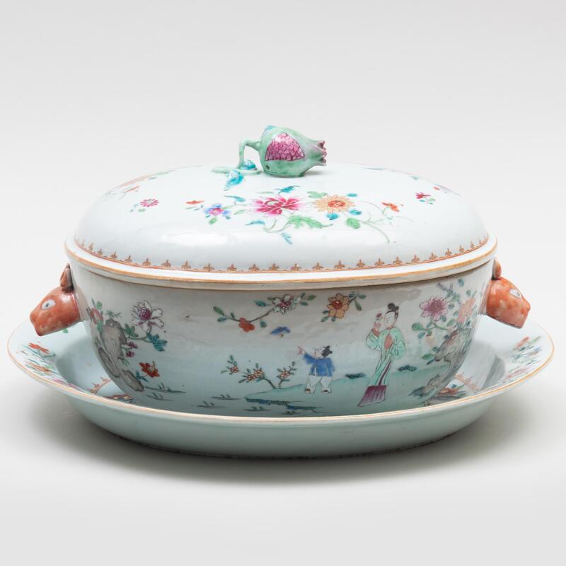 Appraisal: Chinese Export Famille Rose Porcelain Tureen Cover and Stand Unmarked