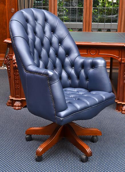 Appraisal: LEATHER UPHOLSTERED BUTTON BACK SWIVEL OFFICE CHAIR