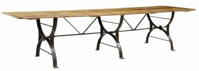 Appraisal: Large pine table st c plank top three cast iron