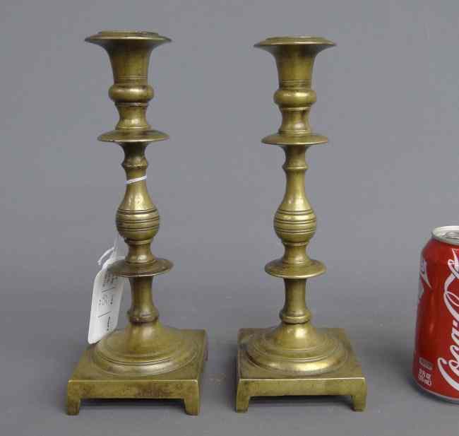 Appraisal: Pair th c brass candlesticks '' Ht