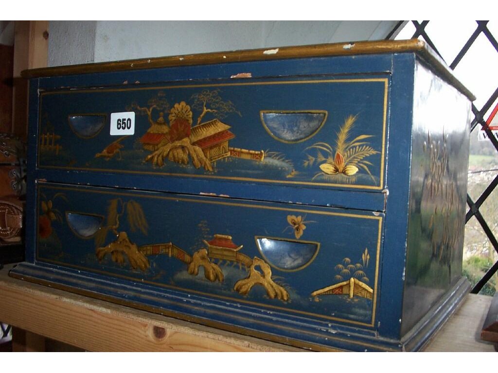 Appraisal: An early th century Japanese blue ground lacquered chest fitted