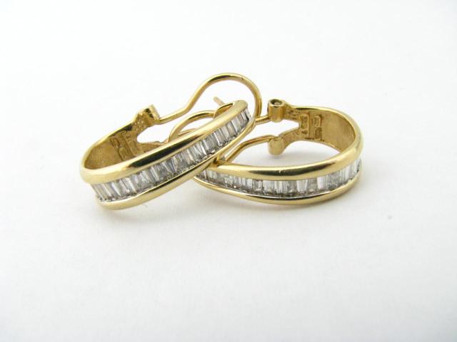 Appraisal: Pair of K yellow gold J-hoop earrings with baguette diamonds