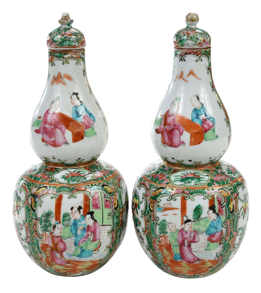 Appraisal: Pair Chinese Rose Medallion Double Gourd Vases Chinese th century