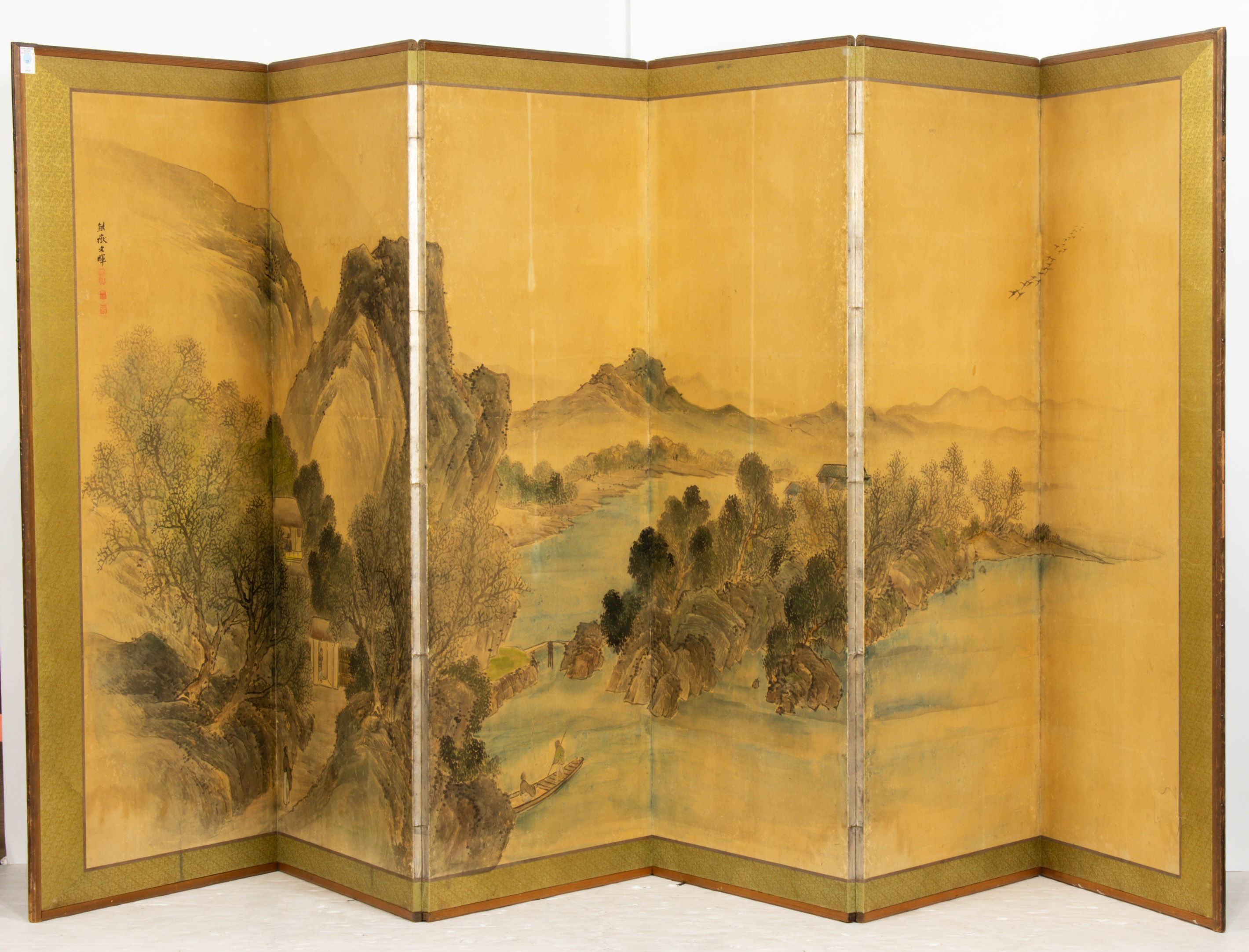 Appraisal: JAPANESE SIX-PANEL FOLDING SCREEN Japanese six-panel folding screen h x