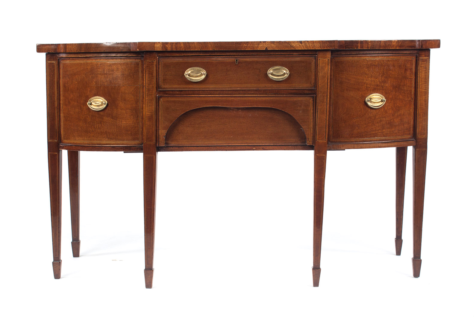 Appraisal: George III style inlaid mahogany sideboard flat top with banded