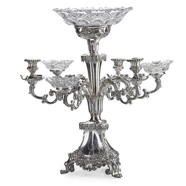 Appraisal: GEORGIAN SILVER PLATED EPERGNE Six arms fitted with crystal center