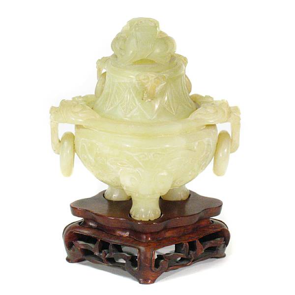 Appraisal: A Chinese serpentine censer and cover height in width in