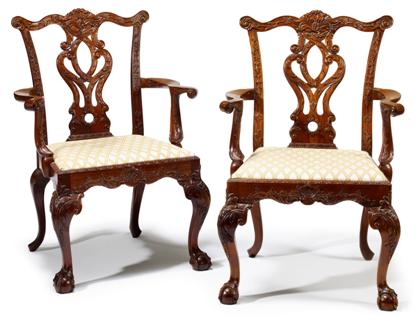 Appraisal: Pair of George III style carved mahogany armchairs The shaped