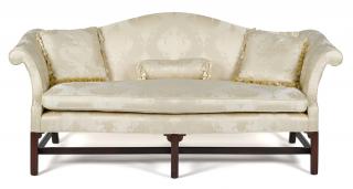 Appraisal: George III mahogany camelback sofa ca with molded square front