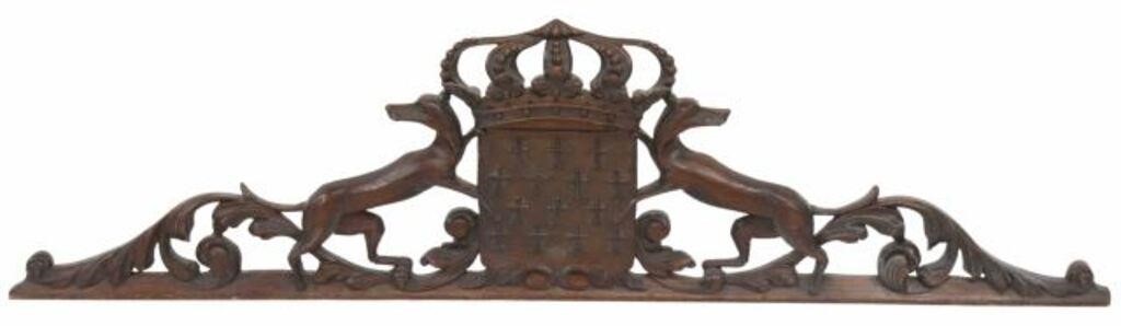 Appraisal: Architectural carved oak heraldic crest ducal coronet over shield with