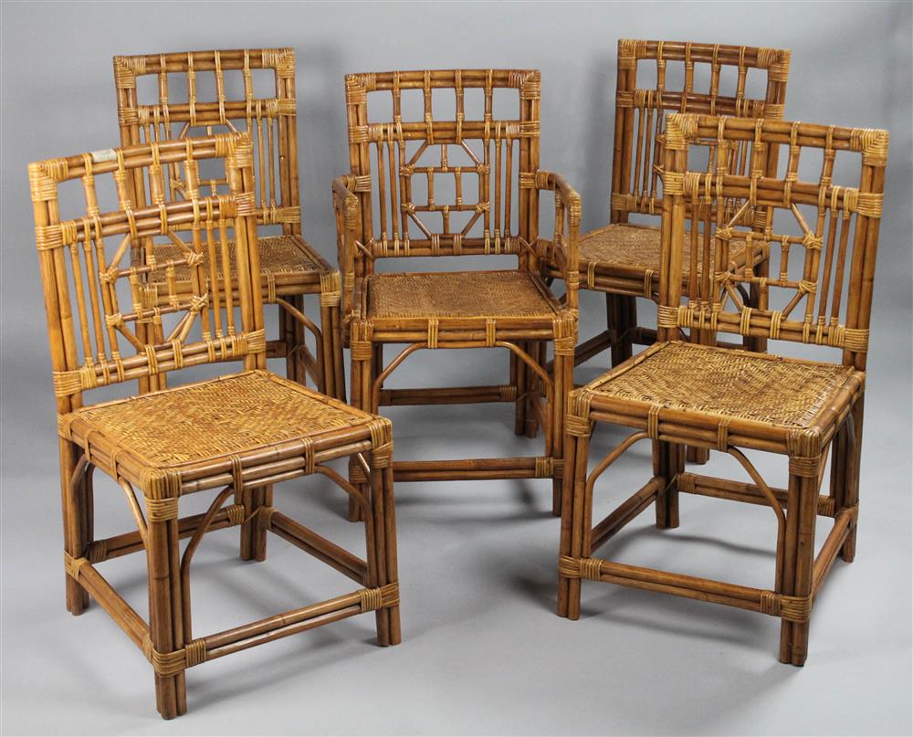 Appraisal: FIVE COLONIAL STYLE ASIAN RATTAN AND BAMBOO CHAIRS INCLUDING ONE