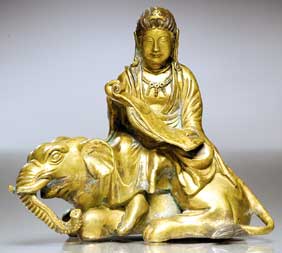 Appraisal: SMALL GILT BRONZE GUANYIN Small Chinese gilt bronze figure of