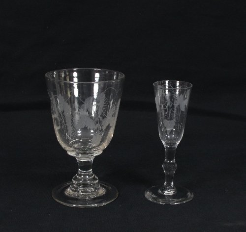 Appraisal: A large wine glass engraved with hops and barley cm