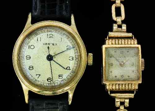 Appraisal: A gentleman's Vertex wristwatch No the gilt finish dial with