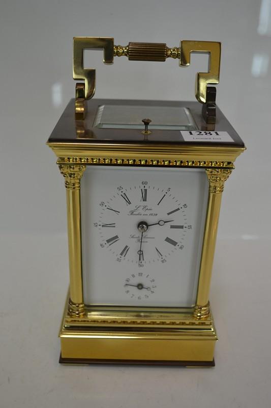 Appraisal: SAINT SUZANNE FRENCH BRASS CASED CARRIAGE CLOCK TWIN FUSEE REPEATING