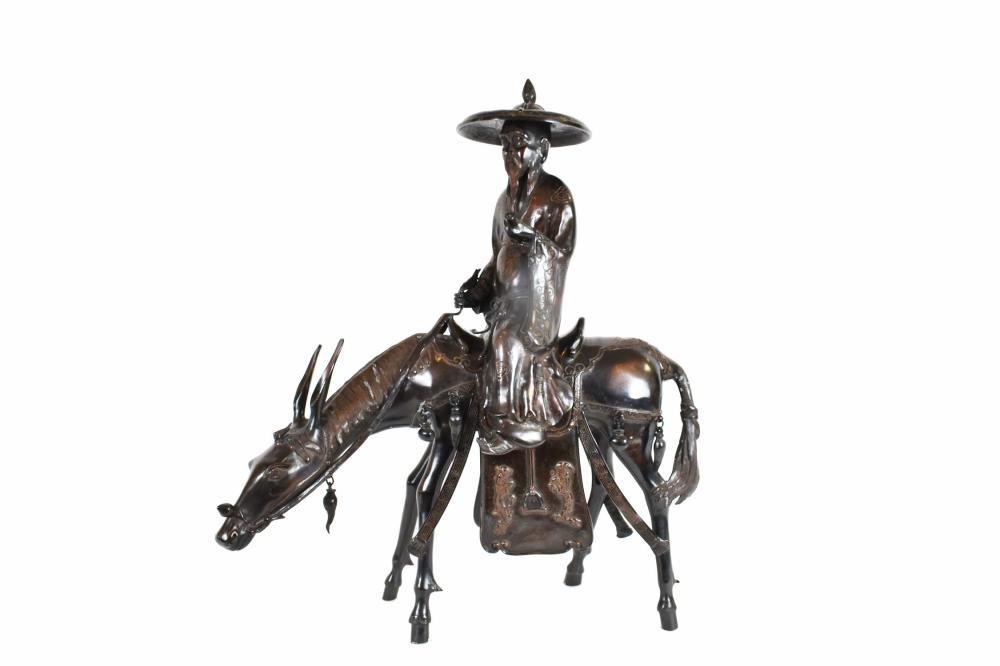 Appraisal: CHINESE PATINATED BRONZE OF A TRAVELER ON HORSEBACK th Century