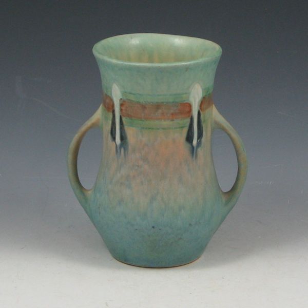 Appraisal: Roseville Montacello - handled vase in blue Marked in red