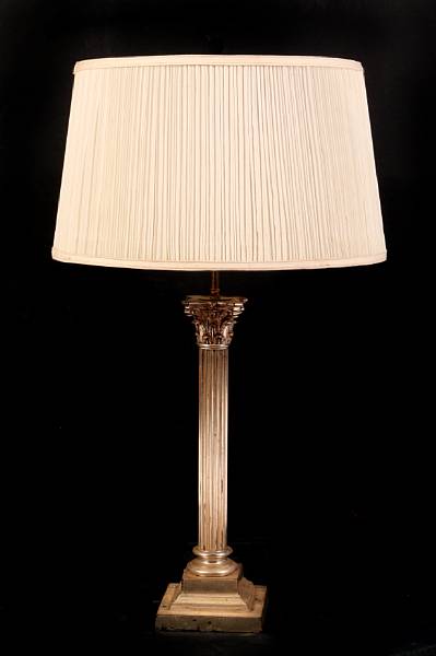 Appraisal: A Neoclassical style silver plate columnar form table lamp height