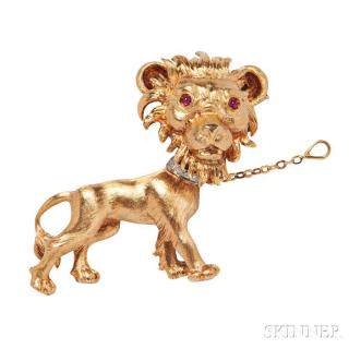 Appraisal: kt Gold Lion Brooch Buccellati Italy with cabochon ruby eyes