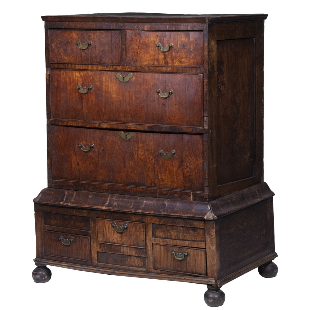 Appraisal: WILLIAM MARY PERIOD BUN FOOT CHEST ON CHEST In heavily