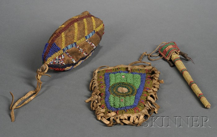 Appraisal: Three Plains Beaded Hide Items Lakota c late th century