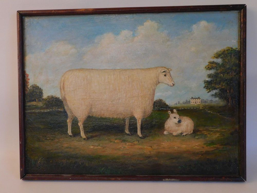 Appraisal: NANTUCKET FOLK ART PAINTING OF SHEEP Old folk art oil