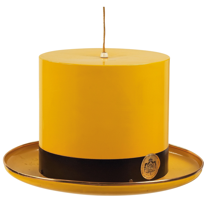 Appraisal: Hans-Agne Jakobsson bowler hat hanging lamp yellow lacquered aluminum brass-plated