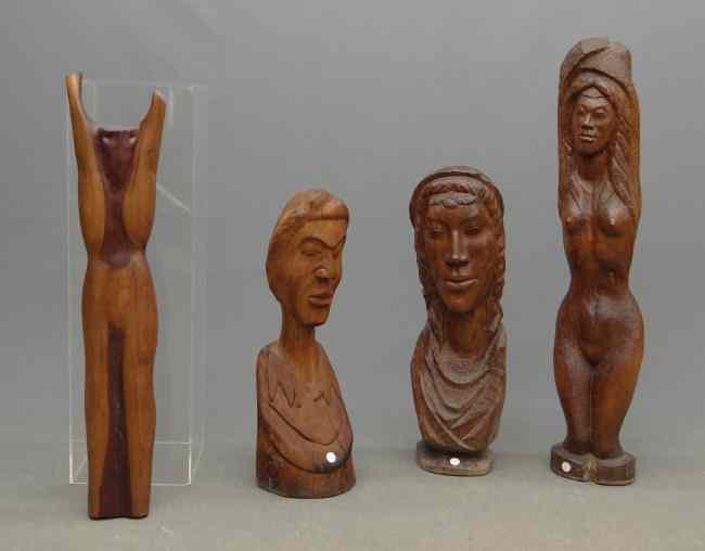 Appraisal: Lot four misc carvings including torso signed ''Clara Seley'' ''