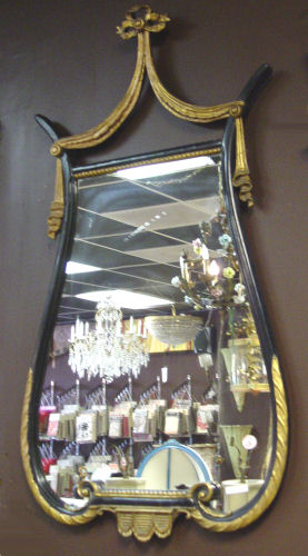 Appraisal: EARLY TH C FRENCH DECO BLACK AND GOLD MIRROR Harp