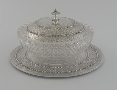 Appraisal: A Victorian mounted cut glass butter dish faceted body and