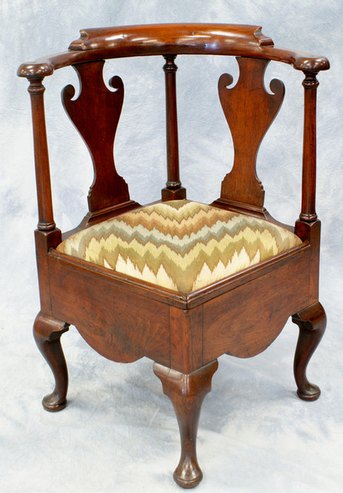 Appraisal: Philadelphia Queen Anne Walnut corner commode chair stepped pillow crest